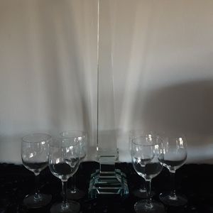 SIX CRYSTAL ETCHED WINE GLASSES